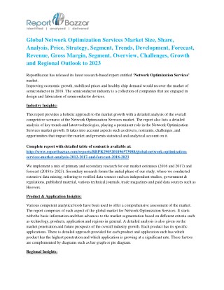 Global Network Optimization Services Market 2018: Size, Share, Analysis, Regional Outlook and Forecast-2023