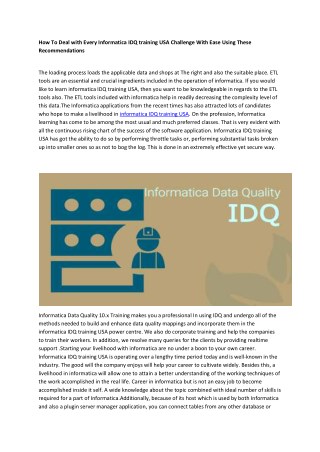 Informatica IDQ training USA