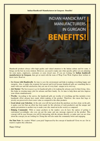 Indian Handicraft Manufacturers in Gurgaon - Benefits!