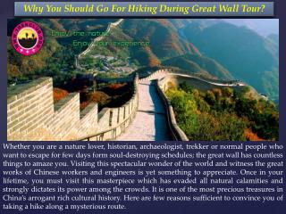 Why You Should Go For Hiking During Great Wall Tour?