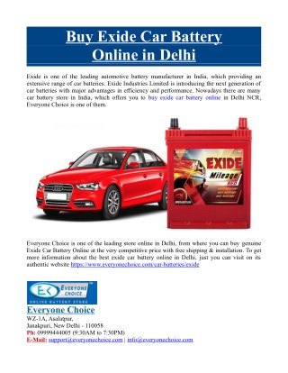 Buy Exide Car Battery Online in Delhi