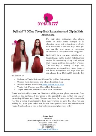 DyHair777 Offers Cheap Hair Extensions and Clip in Hair Extensions