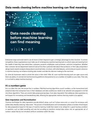 Data needs cleaning before machine learning can find meaning