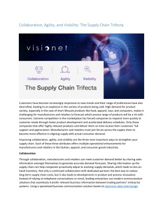 Collaboration, Agility, and Visibility: The Supply Chain Trifecta