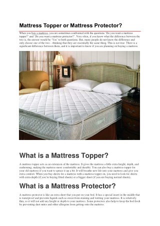 Mattress Topper or Mattress Protector?