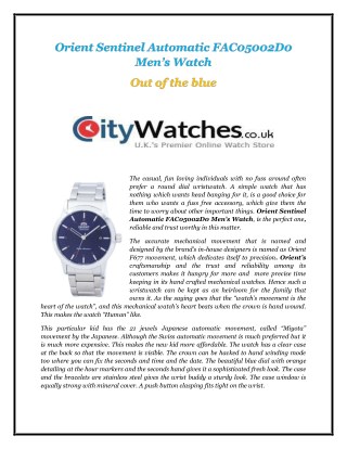 Orient Sentinel Automatic FAC05002D0 Menâ€™s Watch