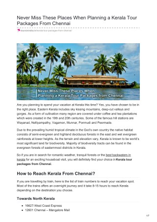 NEVER MISS THESE PLACES WHEN PLANNING A KERALA TOUR PACKAGES FROM CHENNAI
