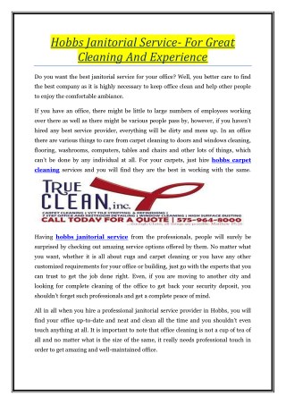 Hobbs Janitorial Service- For Great Cleaning And Experience
