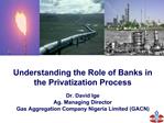 Understanding the Role of Banks in the Privatization Process Dr. David Ige Ag. Managing Director Gas Aggregation Compan