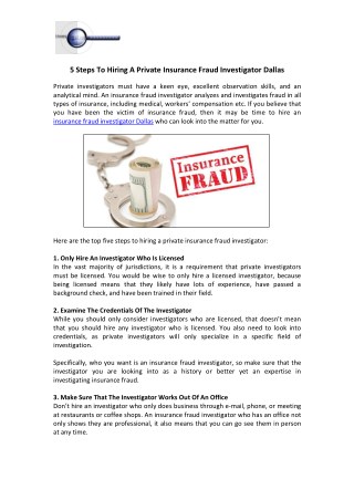 5 Steps To Hiring A Private Insurance Fraud Investigator Dallas