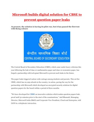 Microsoft builds digital solution for CBSE to prevent question paper leaks