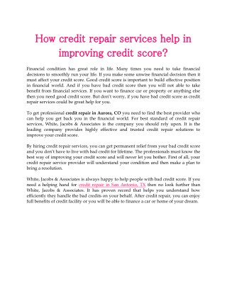 How credit repair services help in improving credit score?