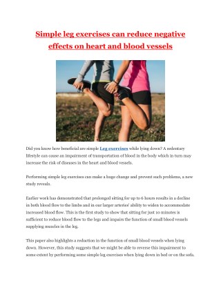 Simple leg exercises can reduce negative effects on heart and blood vessels