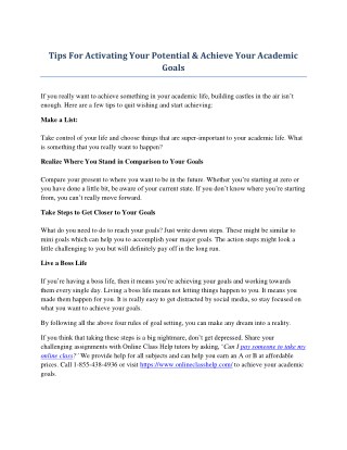 Tips For Activating Your Potential & Achieve Your Academic Goals