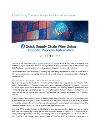 3 Quick Supply Chain Wins Using Robotic Process Automation