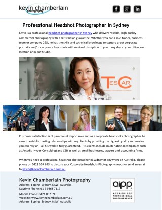 Professional Headshot Photographer in Sydney