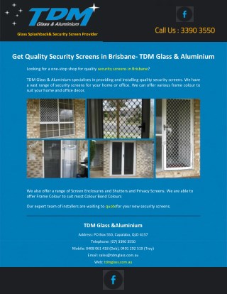 Get Quality Security Screens in Brisbane- TDM Glass & Aluminium
