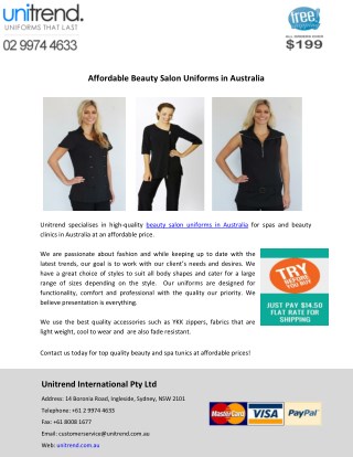 Affordable Beauty Salon Uniforms in Australia
