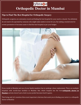 Tips To Find The Best Hospital for Orthopedic Surgery