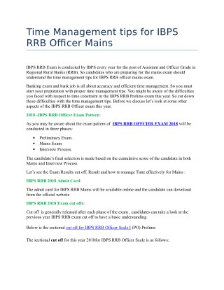 Time Management tips for IBPS RRB Officer Mains