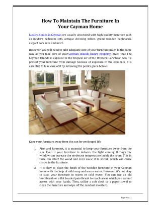 How to Maintain the Furniture in Your Cayman Home - Crighton Properties Ltd.