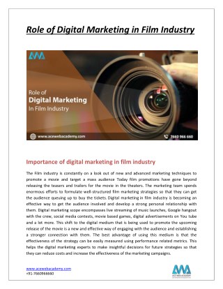 Role of Digital Marketing in Film Industry