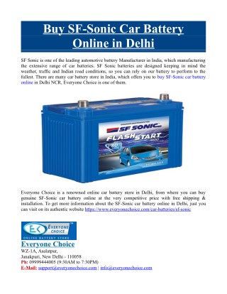 Buy SF-Sonic Car Battery Online in Delhi
