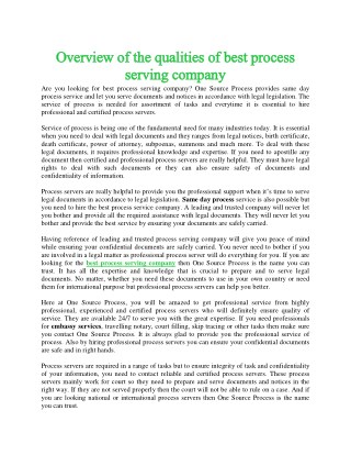 Overview of the qualities of best process serving company