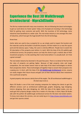 Experience the Best 3D Walkthrough Architectural - Nipra3dStudio