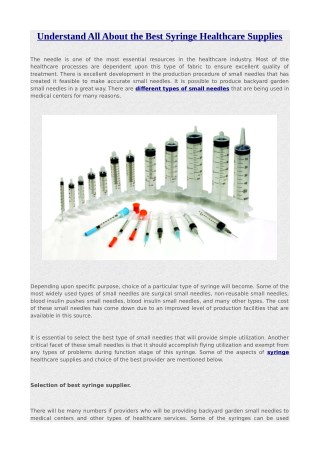 Understand All About the Best Syringe Healthcare Supplies