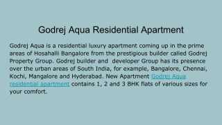 Godrej Aqua Hosahalli Bangalore - Price, Amenities And Location