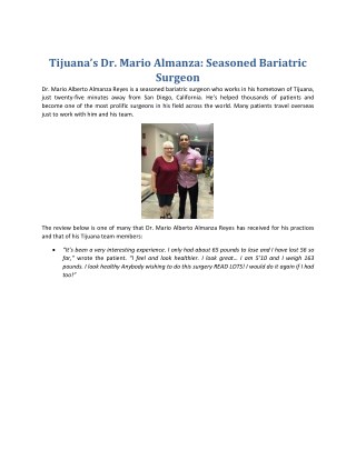 Tijuanaâ€™s Dr. Mario Almanza: Seasoned Bariatric Surgeon