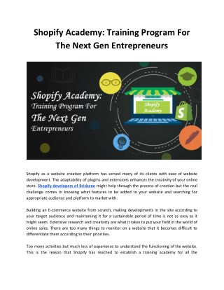 Shopify Academy: Training Program For The Next Gen Entrepreneurs