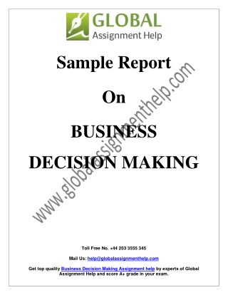 Sample Report On Business Decision Making by Expert Writers