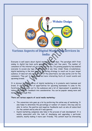 Various Aspects of Digital Marketing Services in India