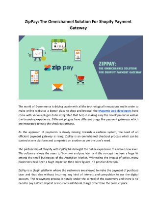 ZipPay: The Omnichannel Solution For Shopify Payment Gateway