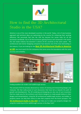 How to find the 3D Architectural Studio in the USA?