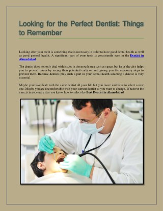 Looking for the Perfect Dentist: Things to remember