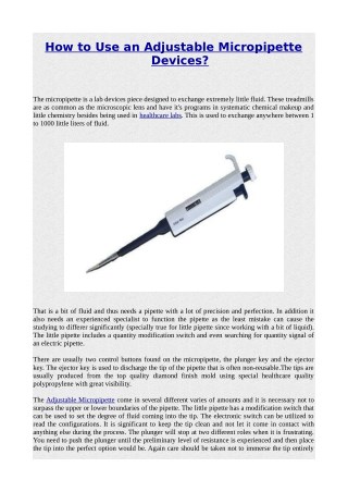 How to Use an Adjustable Micropipette Devices?
