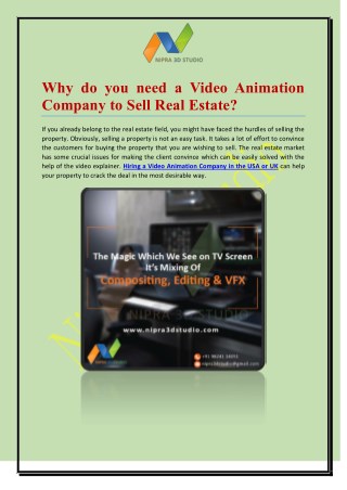 Why do you need a Video Animation Company to Sell Real Estate?