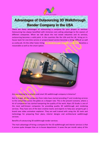 Advantages of Outsourcing 3D Walkthrough Render Company in the USA