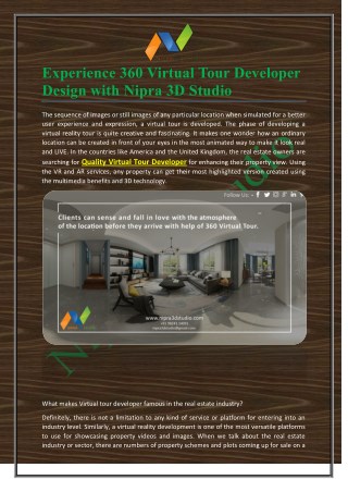 Experience 360 Virtual Tour Developer Design with Nipra 3D Studio