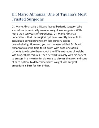 Dr. Mario Almanza: One of Tijuana’s Most Trusted Surgeons