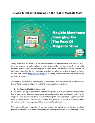 Newbie Merchants Emerging On The Foot Of Magento Store