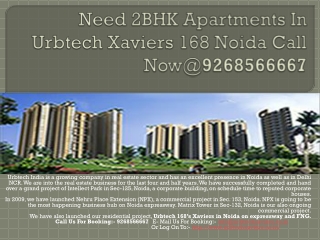 Need 2BHK Apartments In Urbtech Xaviers 168 Noida Call Now