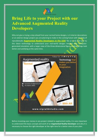 Bring Life to your Project with our Advanced Augmented Reality Developers