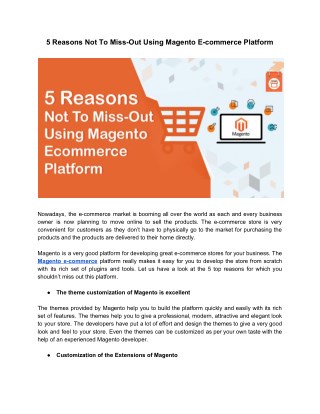 5 Reasons Not To Miss-Out Using Magento E-commerce Platform