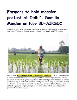 Farmers to hold massive protest at Delhi's Ramlila Maidan on Nov 30: AIKSCC