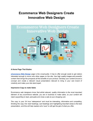 Ecommerce Web Designers Create Innovative Web Design