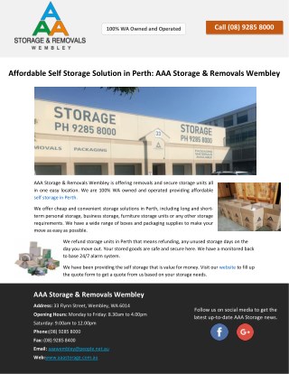 Affordable Self Storage Solution in Perth: AAA Storage & Removals Wembley